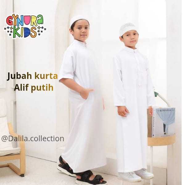 Jubah Putih Gamis Anak dan Remaja Laki-Laki Bahan Balotelli S-XXXL - Gamis putih manasik anak