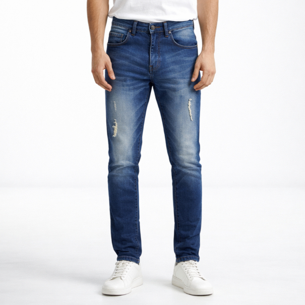 JB Boss Delta Ripped Skinny Destroy Vintage Robek Celana Panjang Pria Jeans Stretch Melar