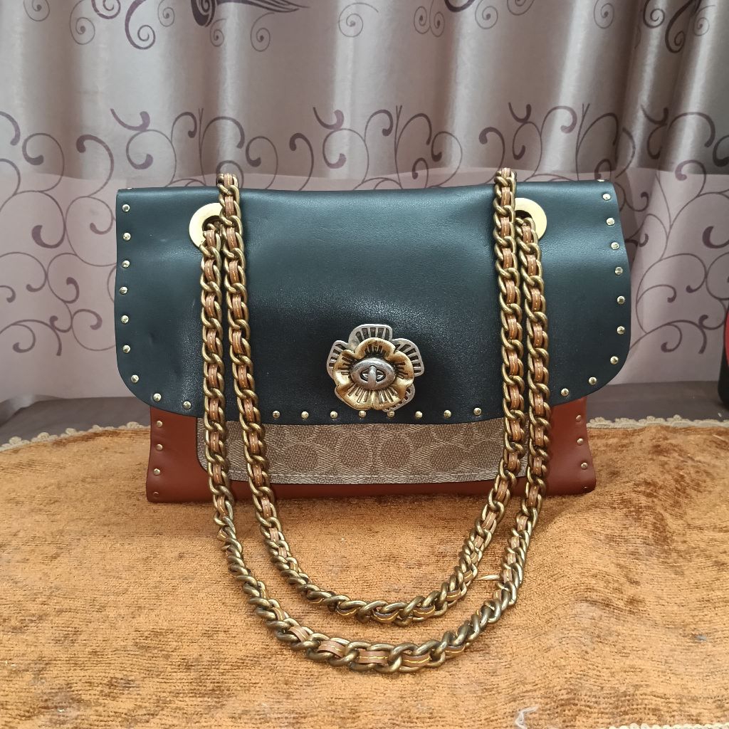 Tas Sling Mini Parker Tan-rust Signature Bag (Crossbody/ Shoulder) Sling Coach