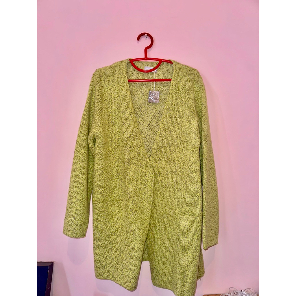 preloved coat wool knit tebal warna hijau lemon (baca deskripsi)