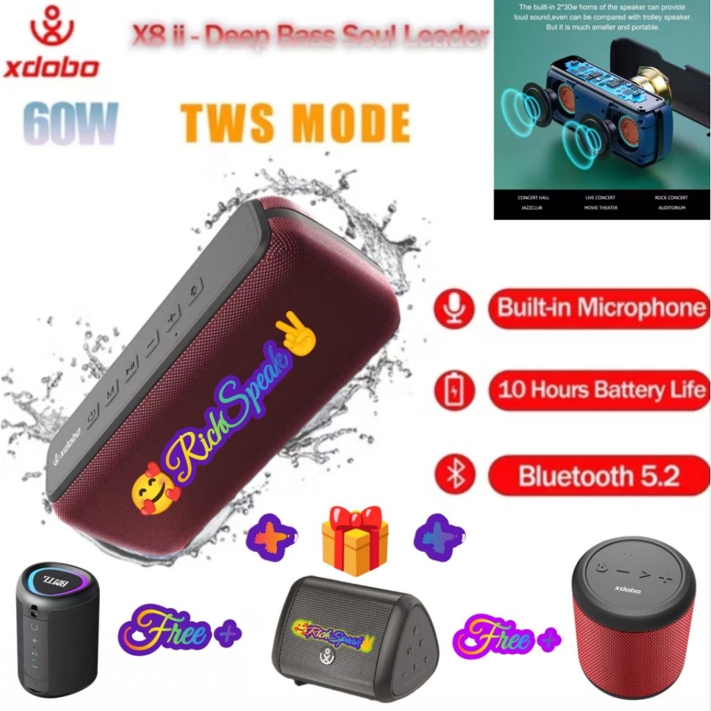 XDOBO X7/X8 60W RMS DEEP BASS SPEAKER BLUETOOTH 5.4 IPX 5 WATERPROOF