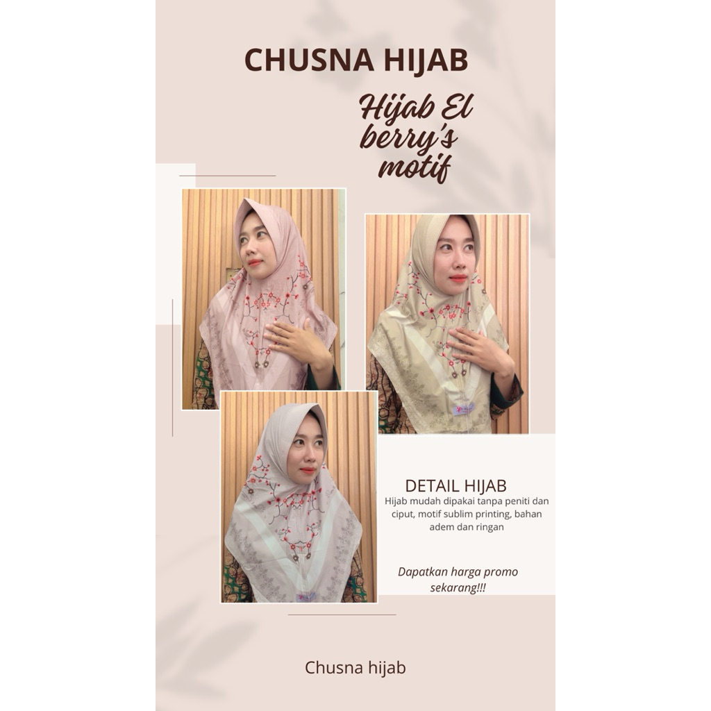 Chusna Hijab || Hijab instant motif sublim/Bergo instan motif ped/Jilbab instan EL berrys PREMIUM