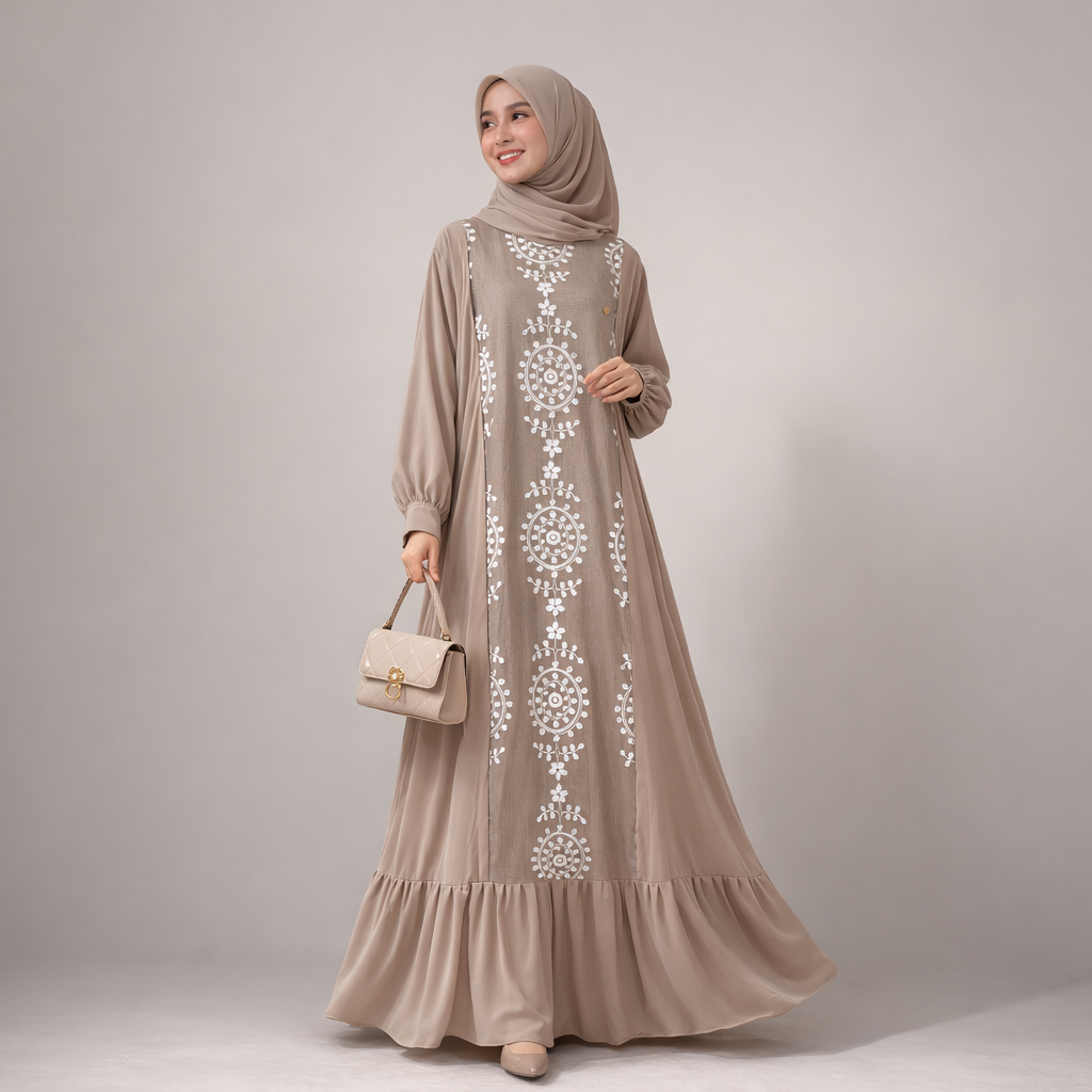 By Dolla - Madeena Dress - Gamis Hari Raya Gamis Burkat - Bahan Lembut Dingin - Desain Elegan Polos 