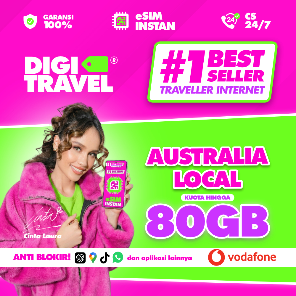 eSIM Australia Provider Lokal Vodafone Kuota Besar Internet Roaming Travel Bisa Telepon dan SMS - DI