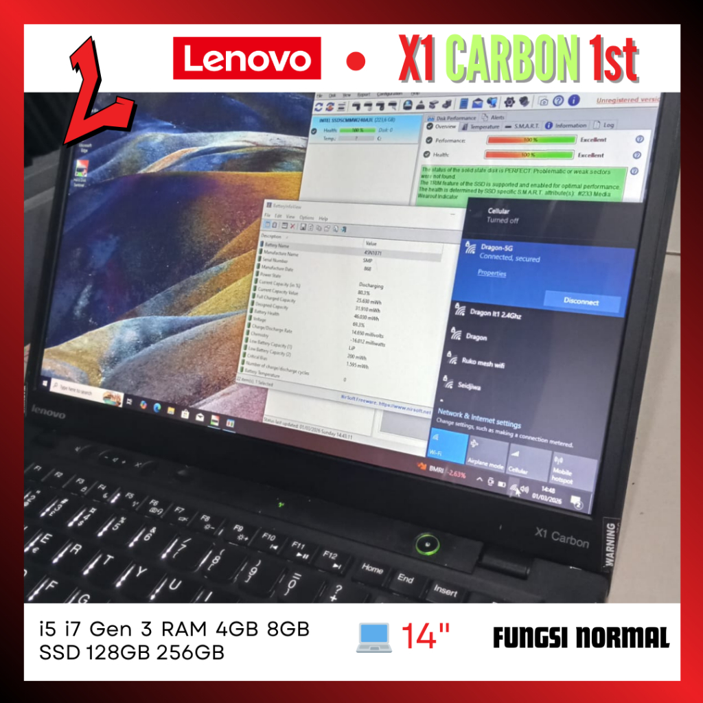 Lenovo ThinkPad X1 Carbon GEN 1st Touchscreen Intel Core i5 i7 Gen 3 RAM 4GB 8GB SSD 128GB 256GB Sek