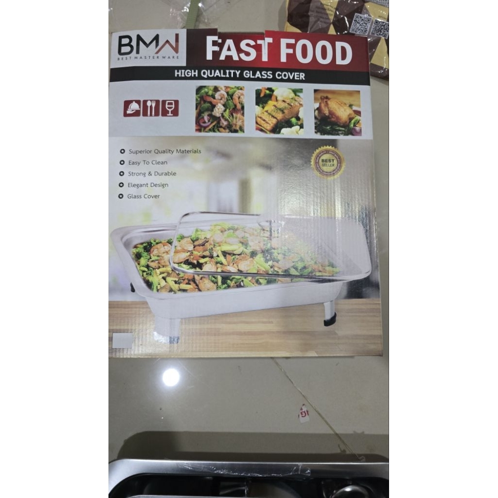 tempat prasmanan stainless full kaca 555 / fastfood wadah saji stainless lauk prasmanan 555