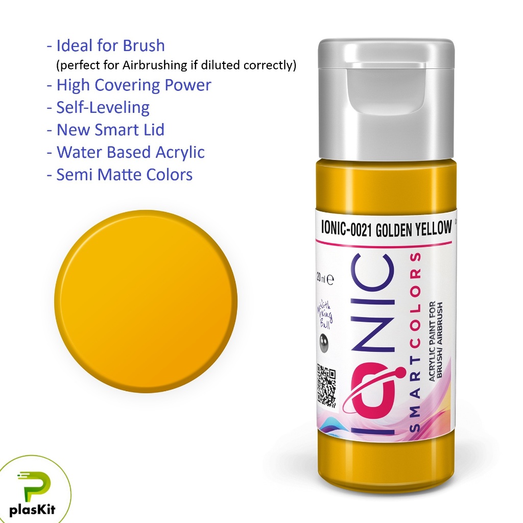 IONIC0021 : GOLDEN YELLOW color 20ml - cat Acrylic base untuk Kwas / Brush Miniature (dan Airbrush) 