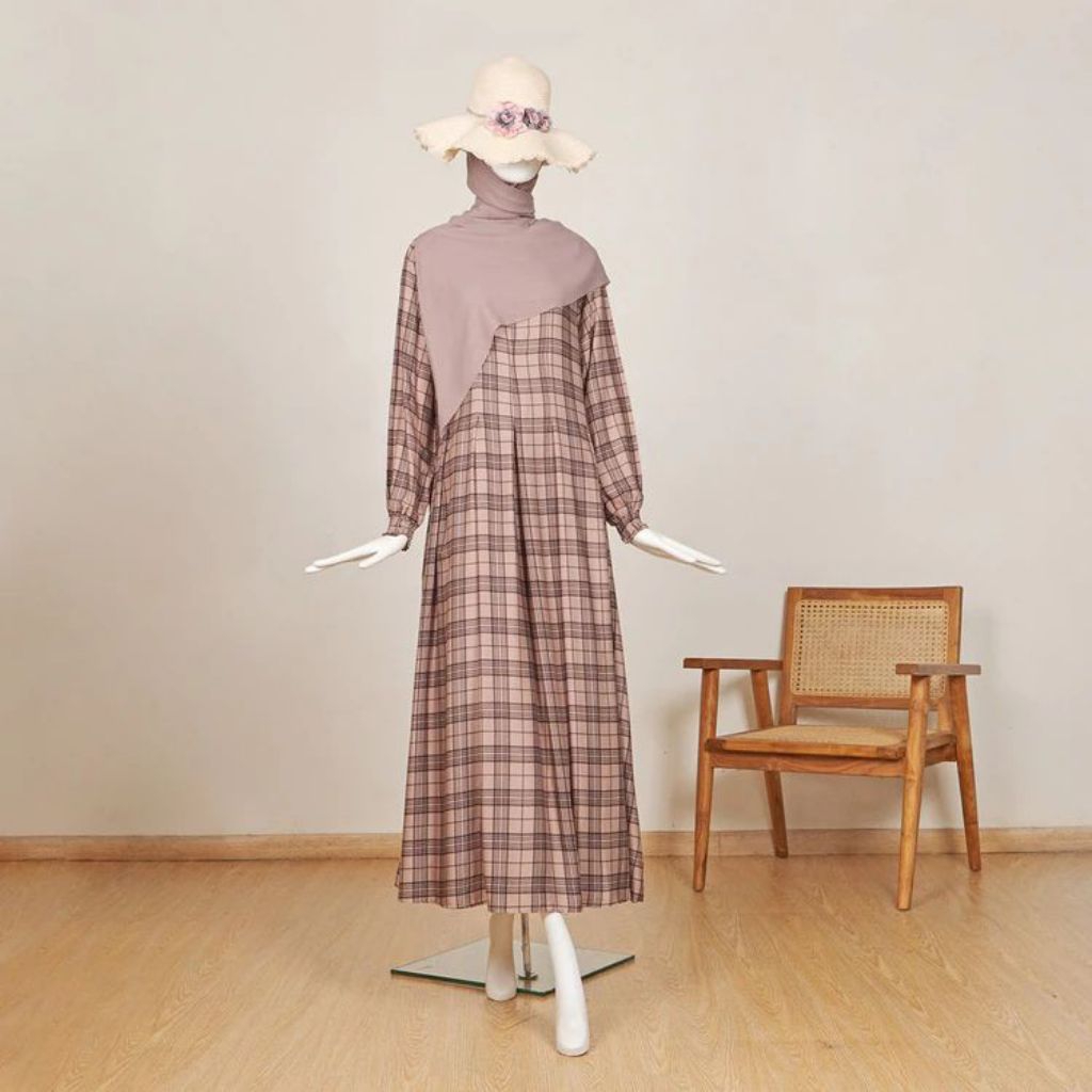 Nvfastore - Gamis Rayon viscose premium motif kotak kotak Gamis jumbo Ld 120