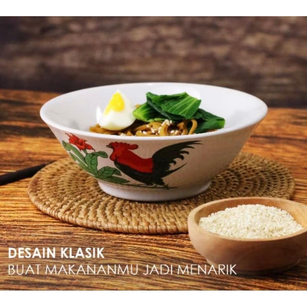 ( Free Kardus & Bublewrap ) 6 Pcs Mangkok Jago Ayam Lucky Fine | Mangkok Mie Ayam Bakso Keramik | Ma