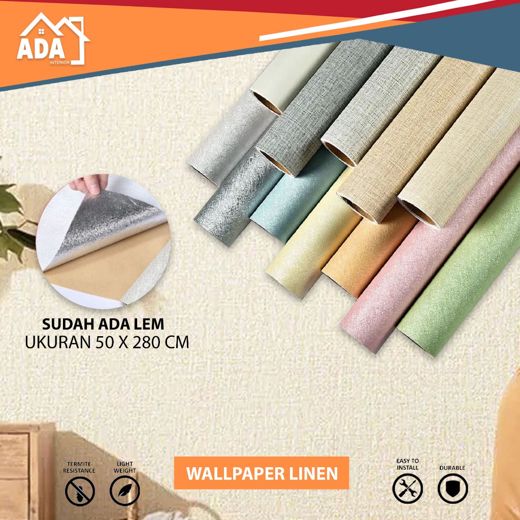 Wallpaper Dinding Foam Linen Roll  Walpaper Dekorasi Kamar Tidur Ruang Tamu Kantor