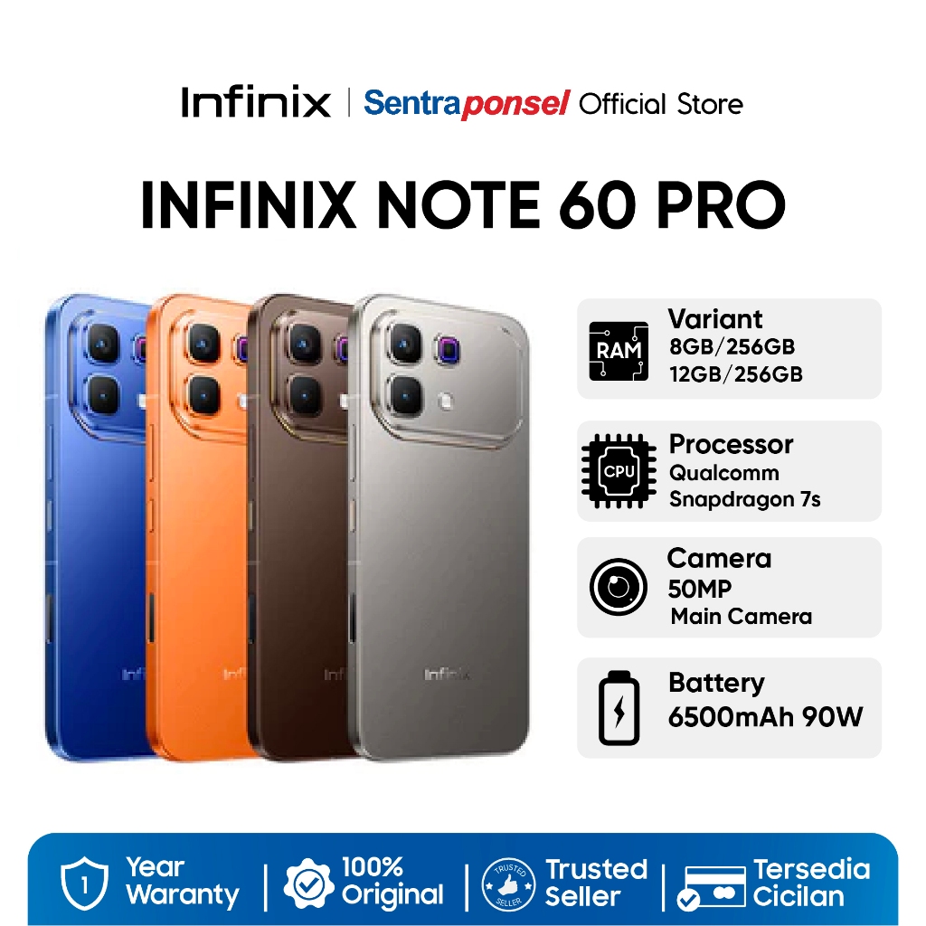 Infinix Note 60 Pro 8/256GB 12GB/256GB  Snapdragon 7s Gen 4 50MP  6500 mAh 90W - Garansi Resmi