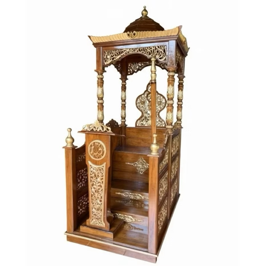 Mimbar Masjid Kubah Kayu Jati Free Podium Kecil Dan Tongkat Khotib