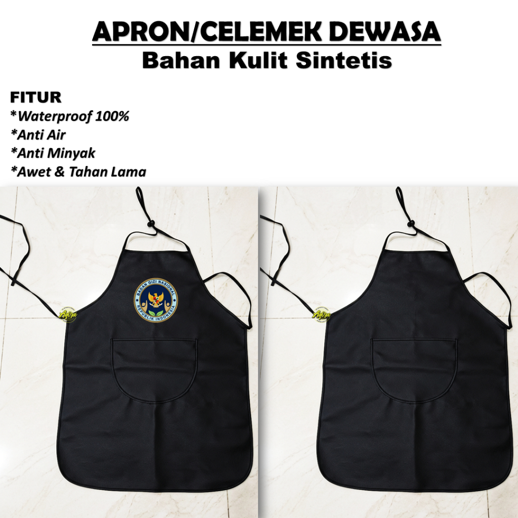 Apron Kulit Sintetis Waterproof  Logo BGN Celemek SPPG Dapur MBG Anti Air Anti Minyak