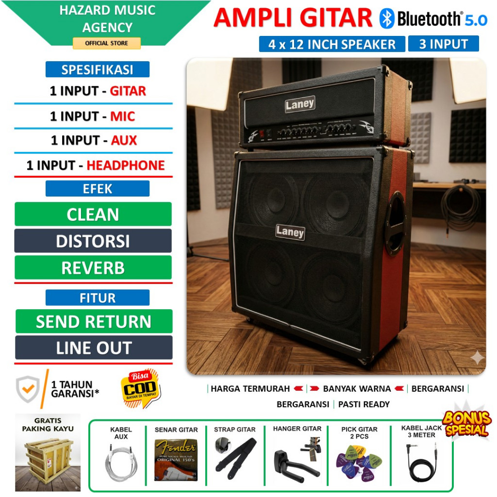 Ampli Gitar 4x12 Inch ada Bluetooth Laney bisa untuk karaoke 3 Input Head Cabinet ada termurah