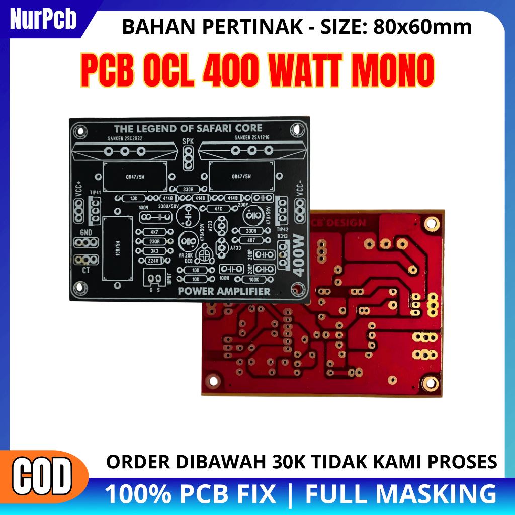NUR PCB - PCB Power Amplifier Safari 400W Mono - Ocl 400 Watt Bahan pertinak