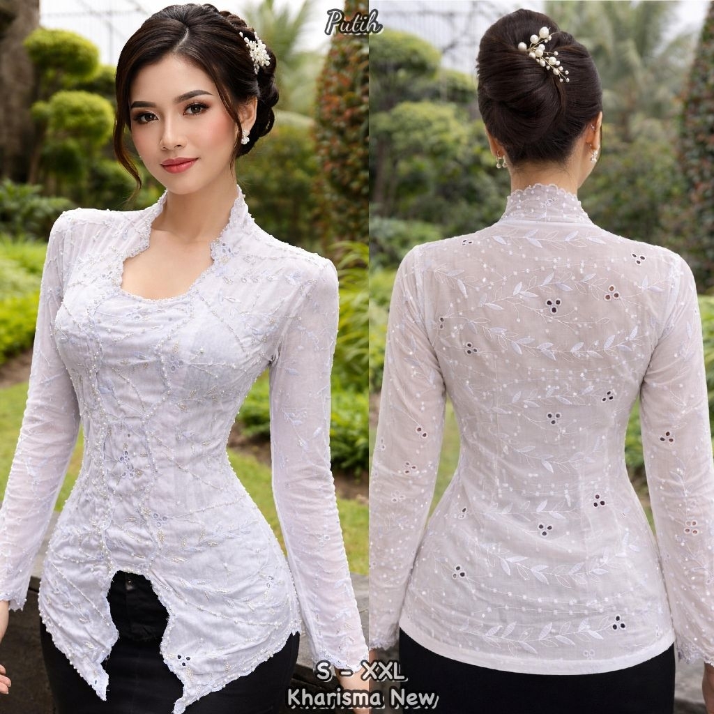 kebaya jadi putih katun bordir payet