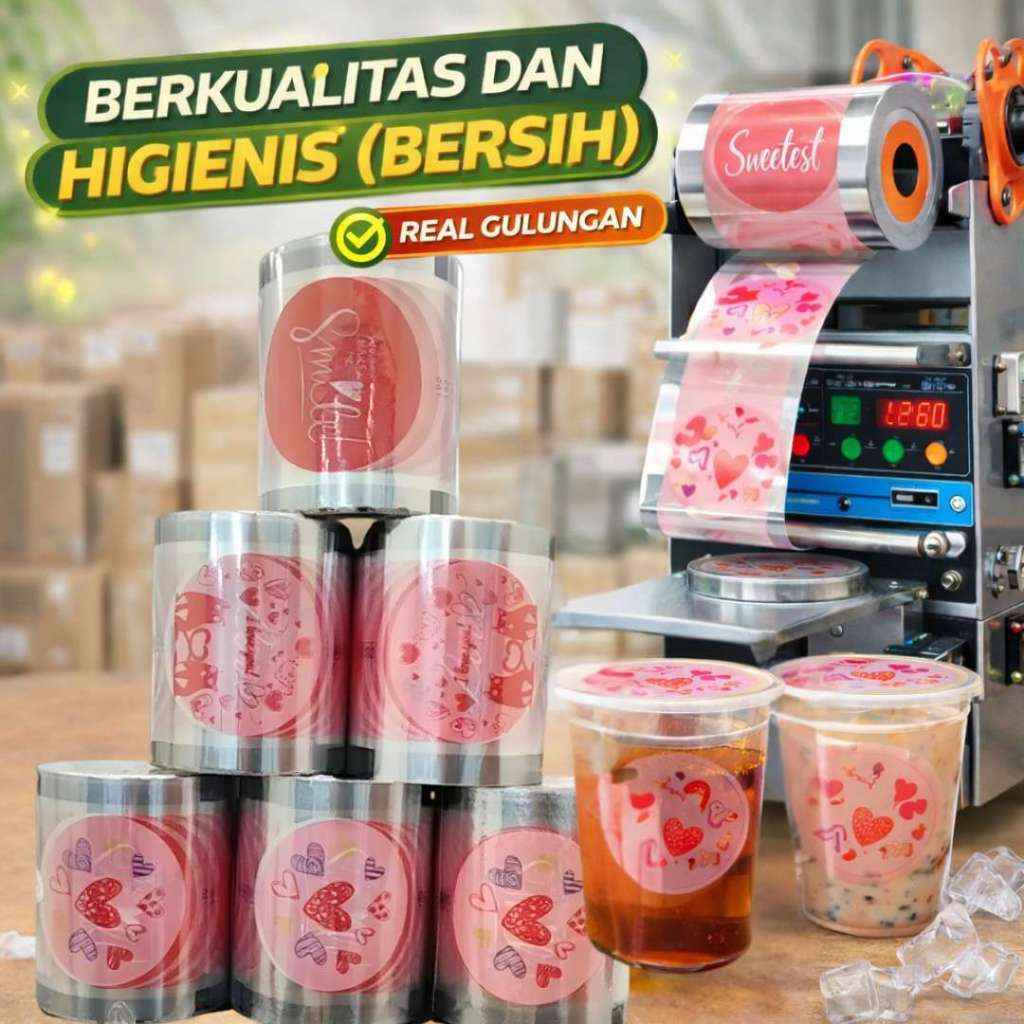 Seal Cup Plastik Motif LOVE 1200 & 2000 Cup | Tutup gelas teh | kopi | tutup gelas plastik | Plastik