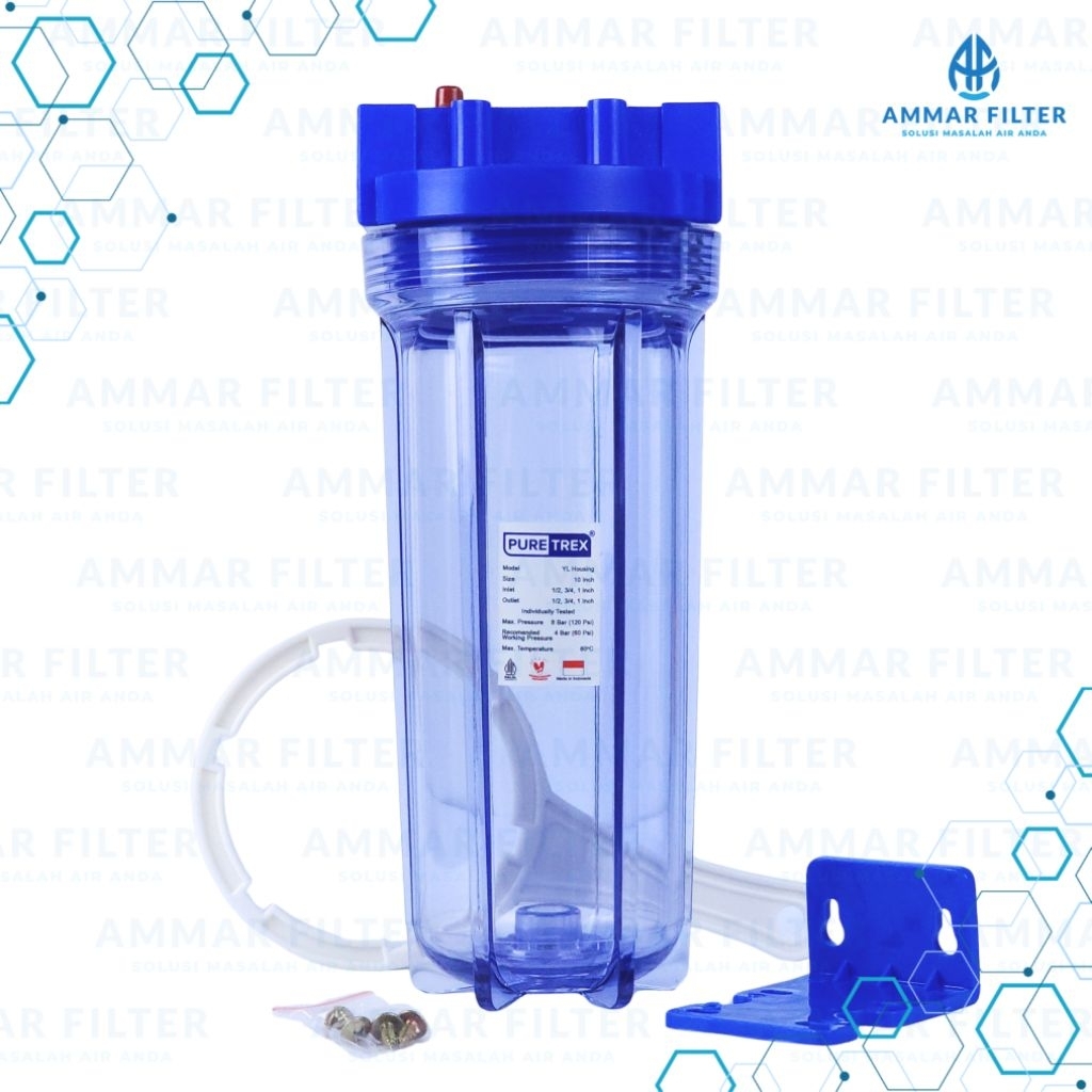 Housing Cartridge Filter Air 10 Inch PURETREX (Clear / Blue) - Drat 1/2 atau 3/4 Inch