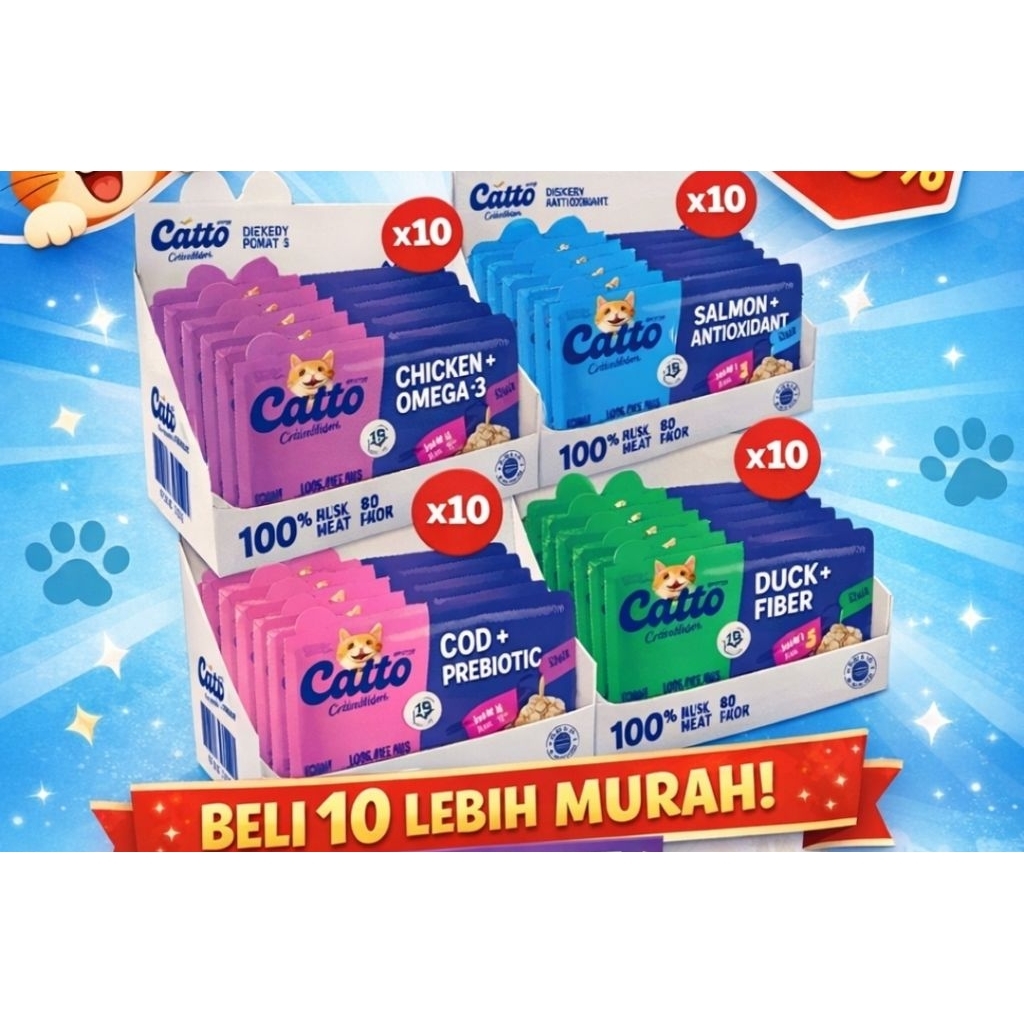 Safari Pet Market - Catto Creamies Snack Makanan Kucing / Cat Treats 1kotak isi 10pc @ 4x15gr avail 