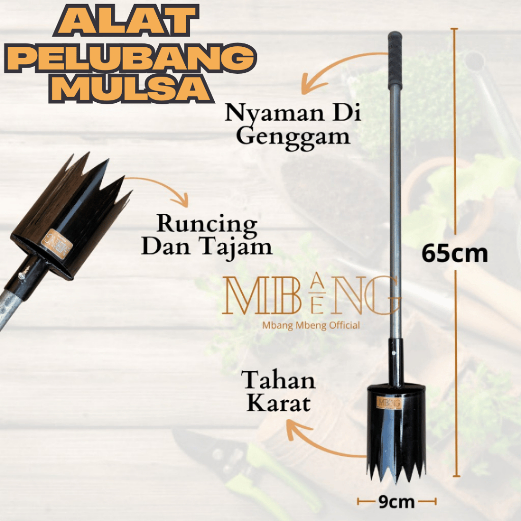 Mbang-Mbeng Plong Mulsa diameter 9cm / Alat Pelubang Plastik Mulsa Dengan Gagang / pelubang