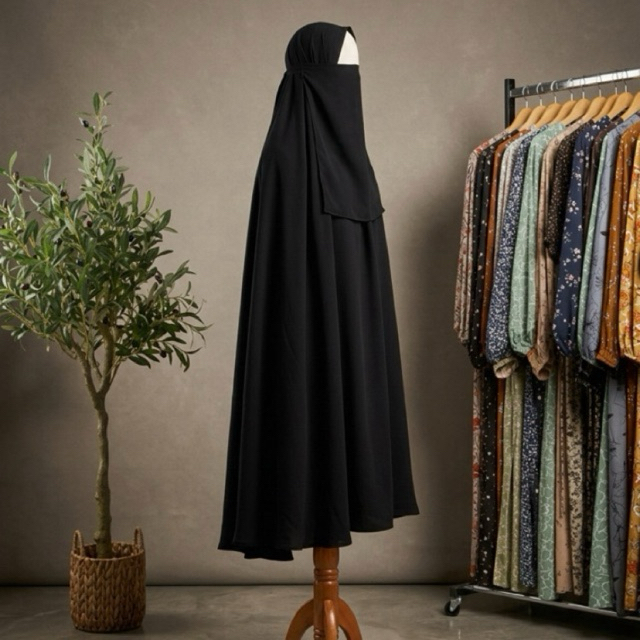 KHIMAR NON PED JETBLACK ALFARAH HITAM PEKAT