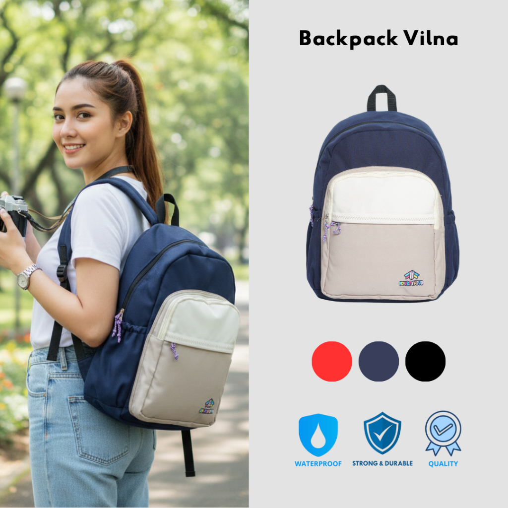 FOURTYFOUR VILNA - Tas Ransel Wanita - Ransel Kanvas Waterproof Premium - Ransel Sekolah