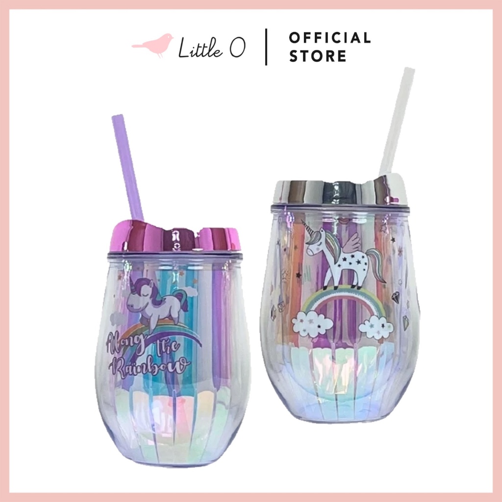 LITTLE O - BPA FREE Hologram Tumbler Unicorn Tumbler Lucu Dengan Sedotan Tumbler Plastik Gelas Plast
