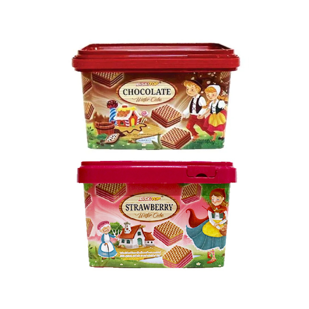 Biskitop Wafer Cube 180gr - Coklat, Strawberry