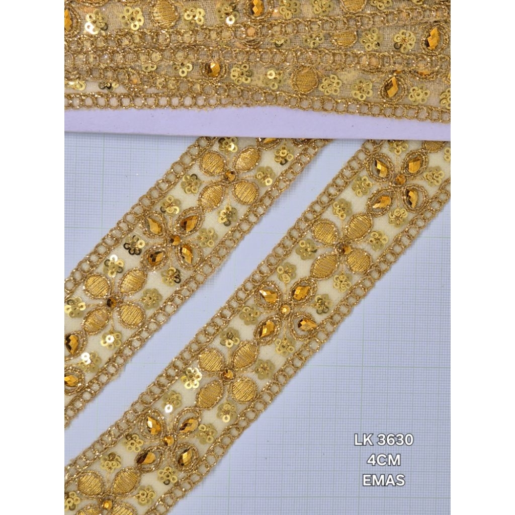Renda india emas perak permata payet LK 3630