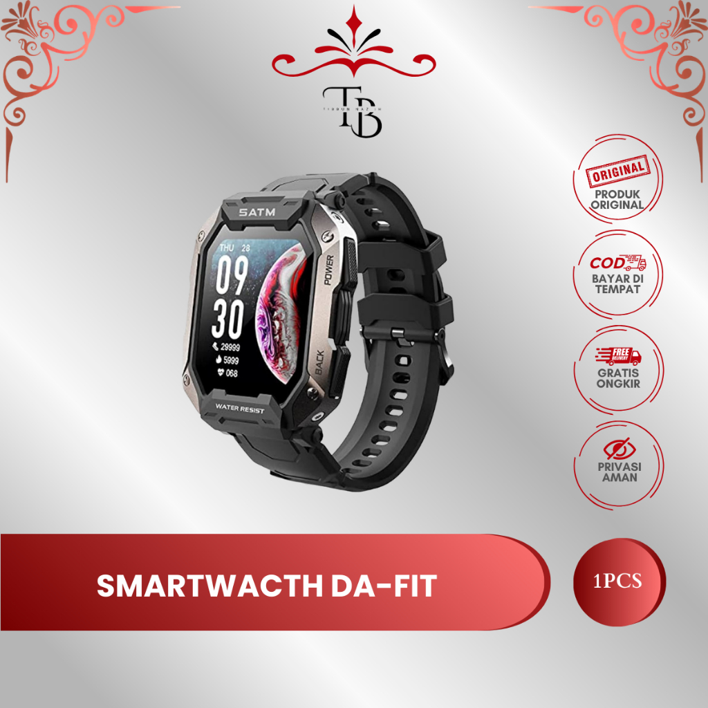 Jam Tangan Pintar DA FIT C20 Pria Hitam Karbon – Smartwatch Outdoor IP68 5ATM