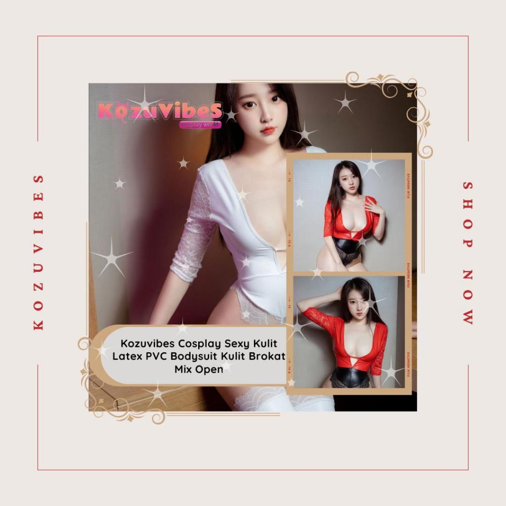Kozuvibes Cosplay Sexy Kulit Latex PVC Bodysuit Kulit Brokat Mix Open