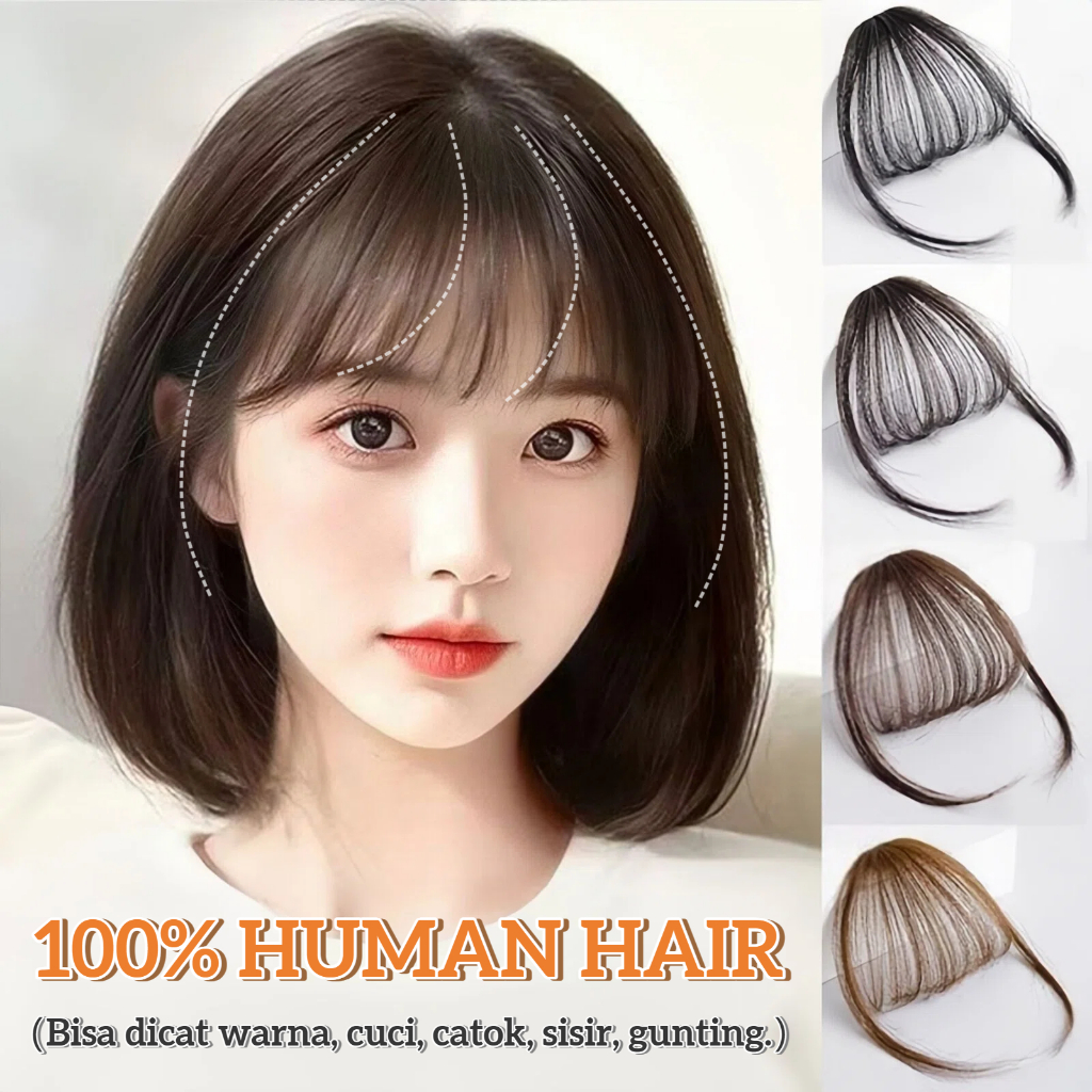 LvyStyle-Poni tipis human hair Potongan Rambut Poni Udara Untuk Wanita, Rambut Asli Penuh, Menutupi 