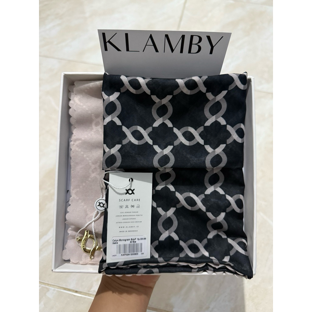 Calya Monogram Scarf Wearing Klamby Sable