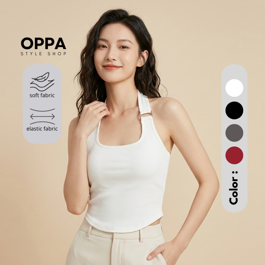 Oppa Style Shop Tanktop Crop Tali Leher TT004 Korean Sport Tanktop / Tanktop Crop Seksi Olahraga Run