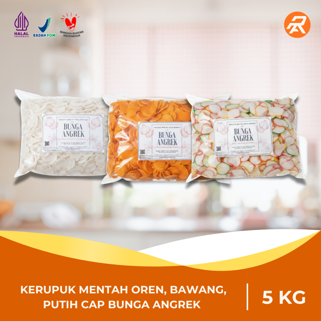 Bunga Angrek Kerupuk Mentah Seblak rasa bawang murah grosir renyah oren, bawang pelangi, putih 5 kg