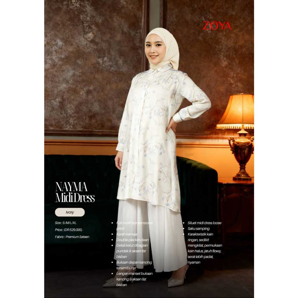 Zoya Nayma Midi Dress - Tunik Wanita Wudhu Busui Friendly - Bahan Premium Sateen