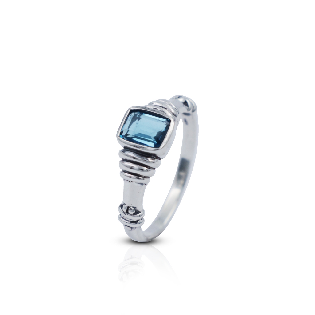 Adiora Jewelry Cincin Perak Batu Blue Topaz Asli, Cincin Wanita Silver 925 Permata Biru Blue Topaz, 