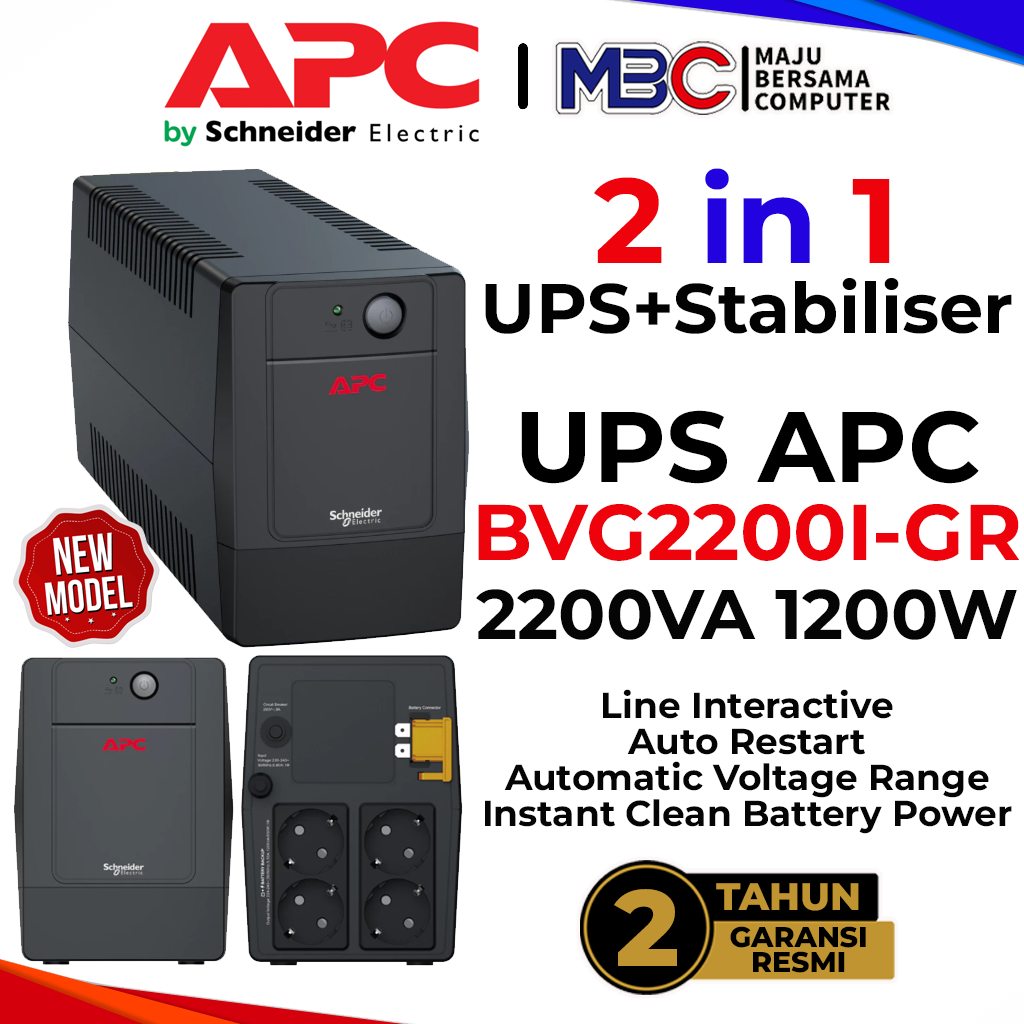 UPS APC Easy 2200VA BVG2200I-GR 1200W 230 AVR Garansi 2 Tahun - UPS Stabilizer Stavolt AVR 700VA 120