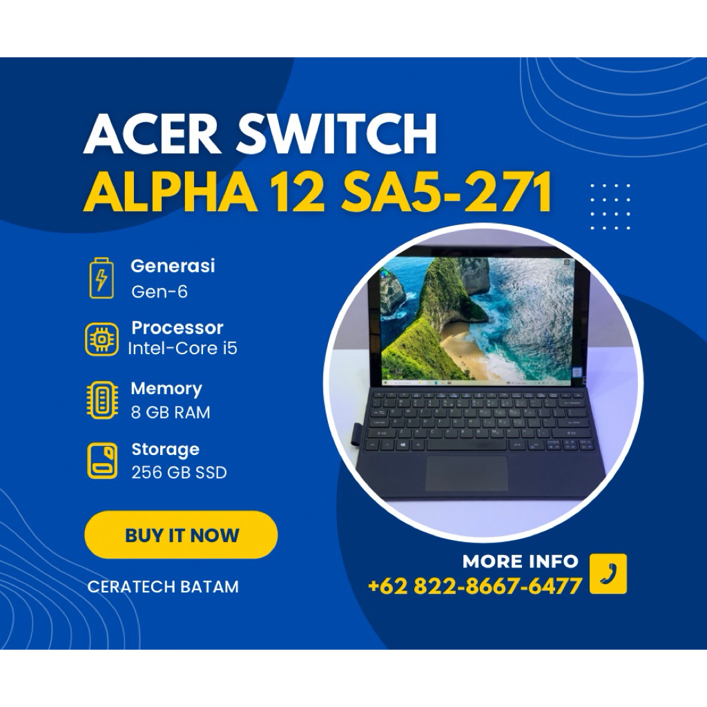 [PROMO] ACER SWITCH ALPHA SA5-271P Core i5 Generasi 6 RAM 8GB SSD 256GB 11" INCH FHD Touch - Laptop 