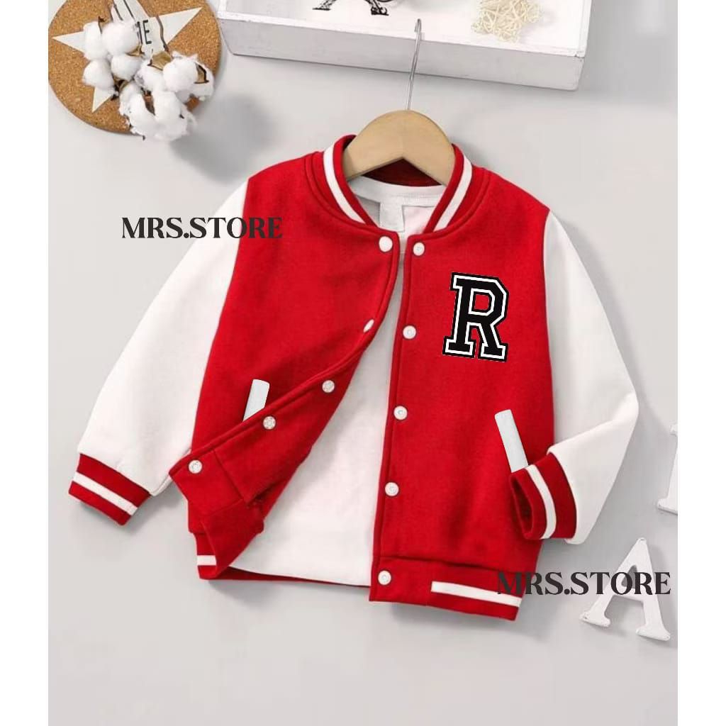 aket Crop  Baseball Varsity Initial R Wanita | Korean Style Wanita Big Size
