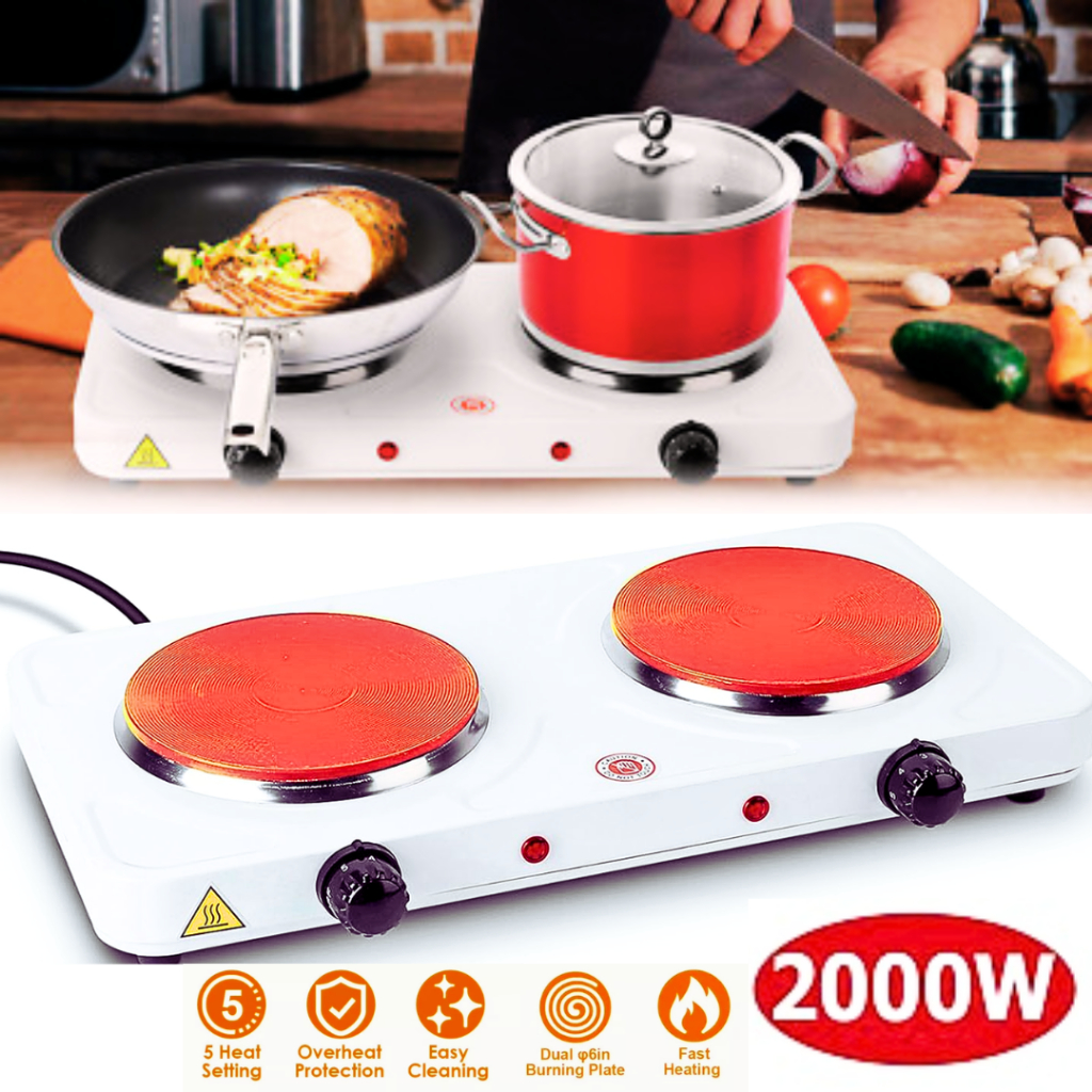 Taffware Kompor Listrik Hemat Daya Watt Kecil 2 Tungku 2000W Portable Hot Plate - WY-04B
