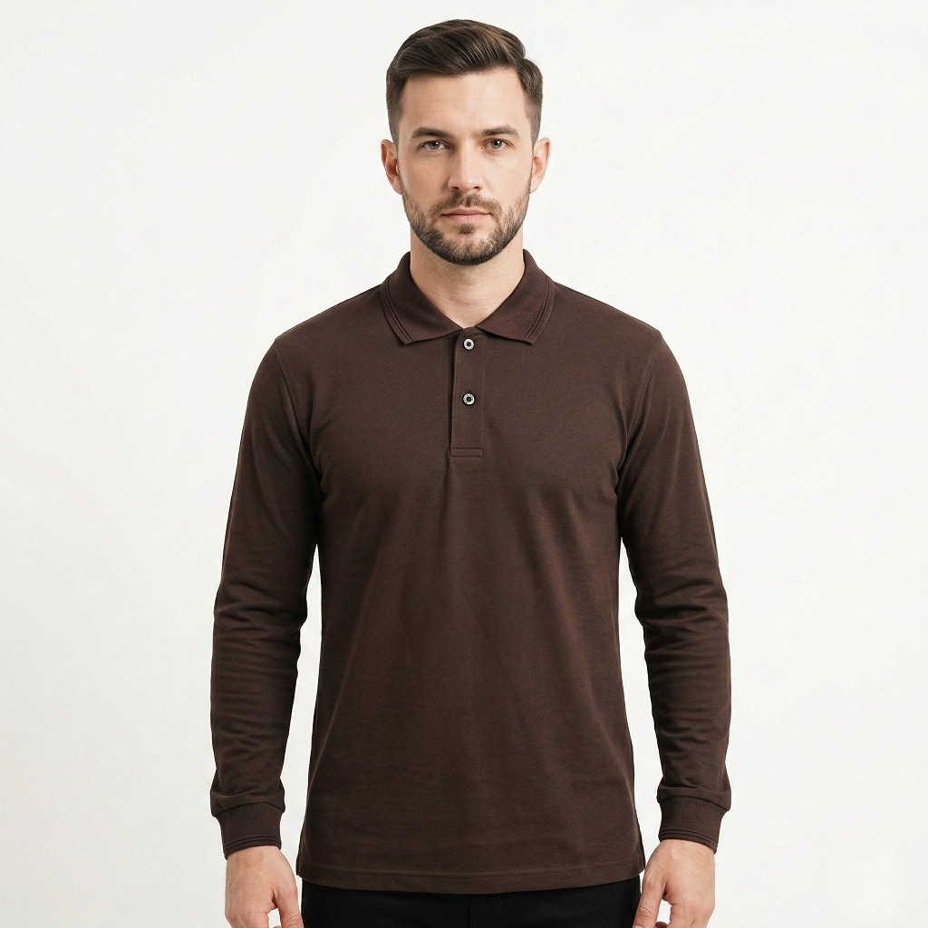 Dripline - Kaos Polo Lengan Panjang Coklat M - 4L