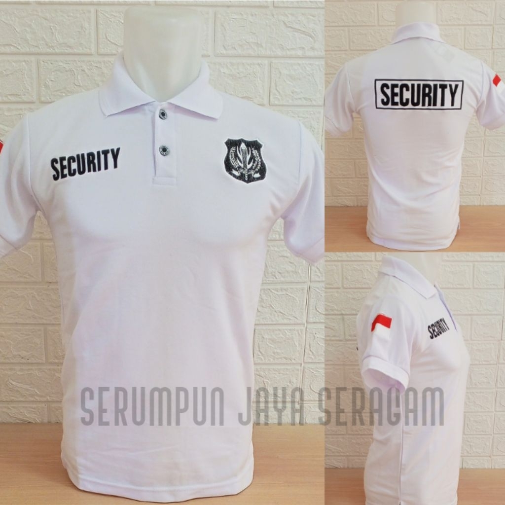 KAOS SECURITY PUTIH LOGO PUTIH FULL BORDIR - KAOS KERAH SECURITY PUTIH LENGAN PENDEK LOGO PUTIH BORD