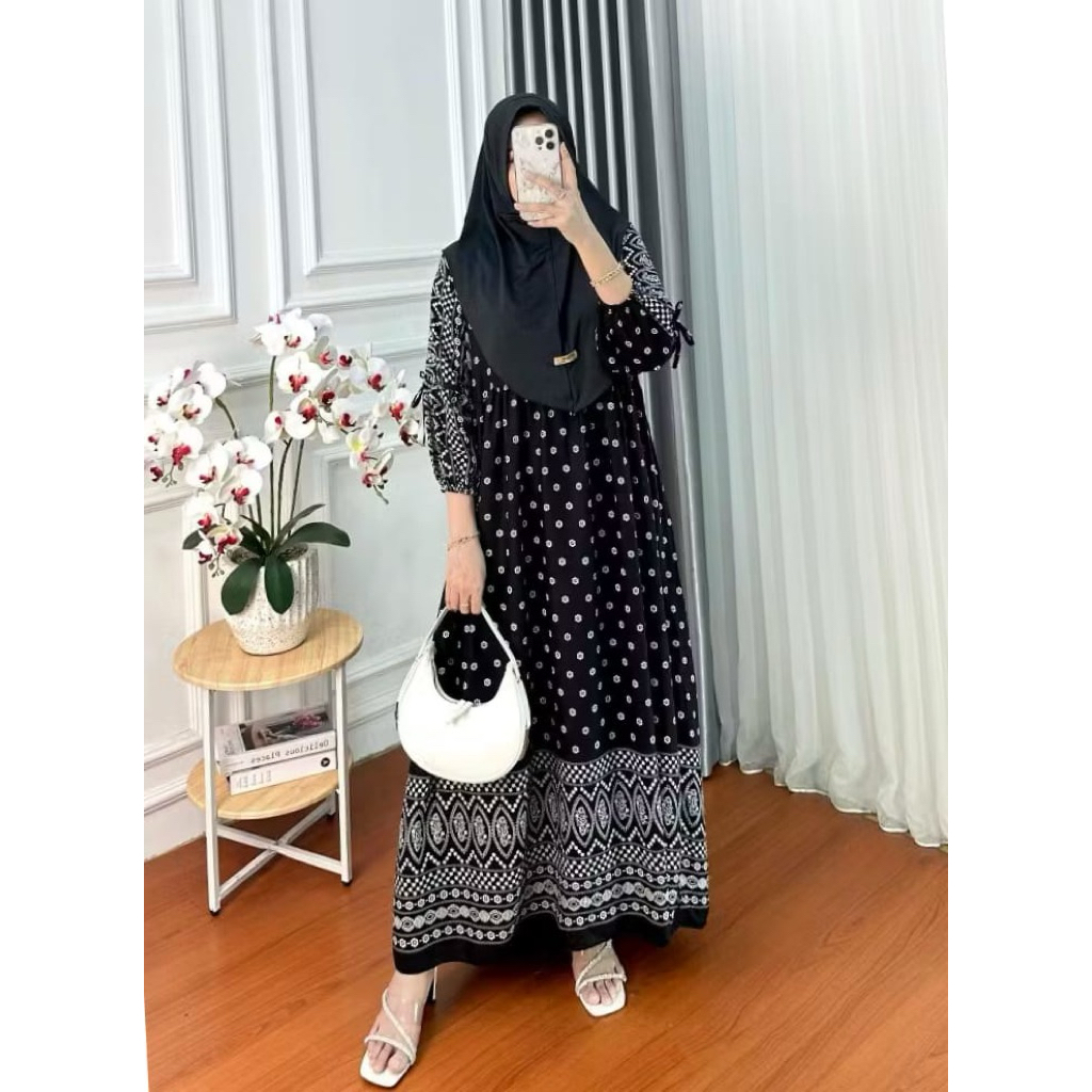 Gamis Midi kekinian dengn motif terbaru, RINJANI busui dan bumil freandly by W&j bran
