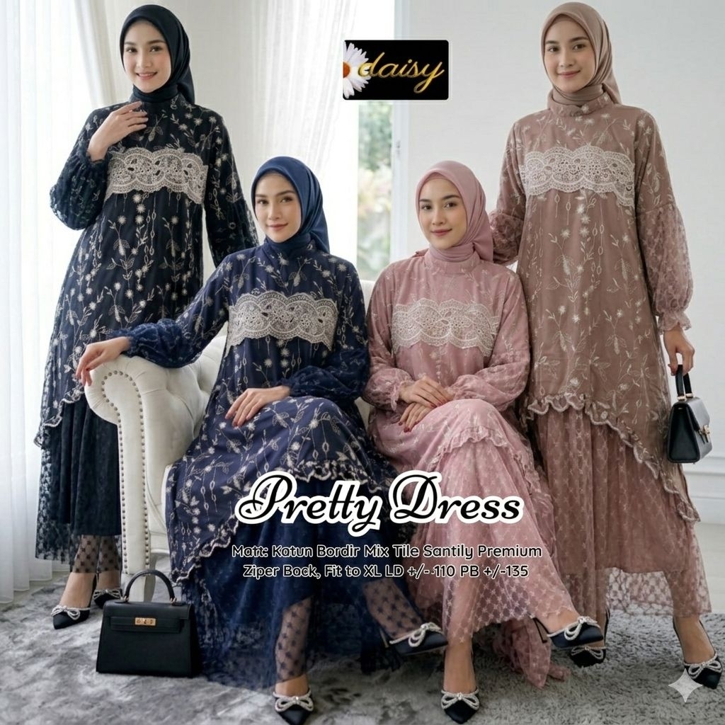 PRETTY GAMIS BAHAN KATUN BORDIR MIX TILE SANTILY