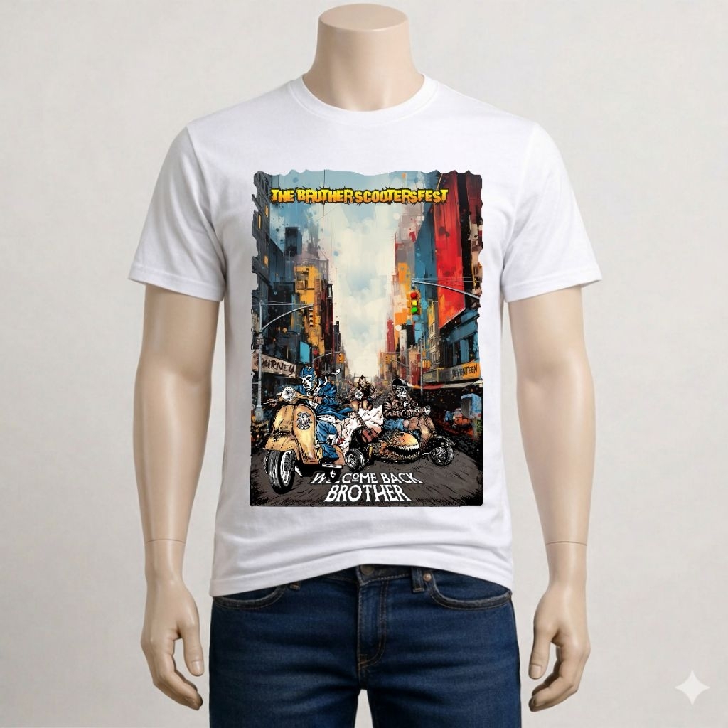 Kaos Vespa The Brother Scooter – Journey of Seventeen Putih (Official Event T-Shirt)