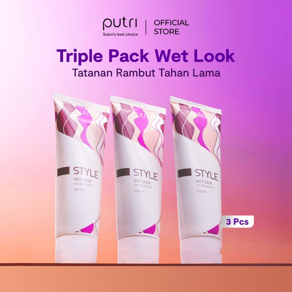 Putri Triple Pack Wet Look – Styling Gel Rambut Tahan Lama | Wet Look Hair Gel | Styling Gel Rambut 