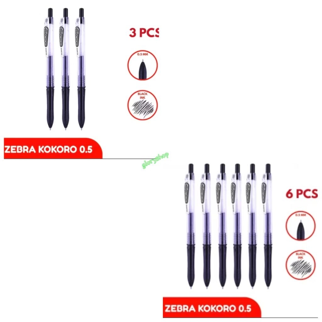 Pulpen Kokoro Zebra Hitam 0,5mm/pulpen kokoro/pulpen zebra/pulpen hitam/pulpen zebra kokoro hitam