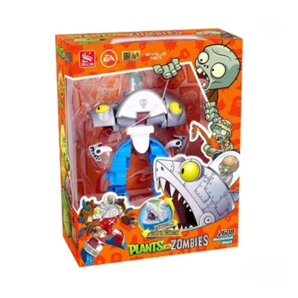 CRUZER PLANTS VS ZOMBIES ROBOT ZOMBIE MECHANICAL SHARK 3IN1 MAINAN ROBOT TRANSFORM MAINAN ROBOT ANAK