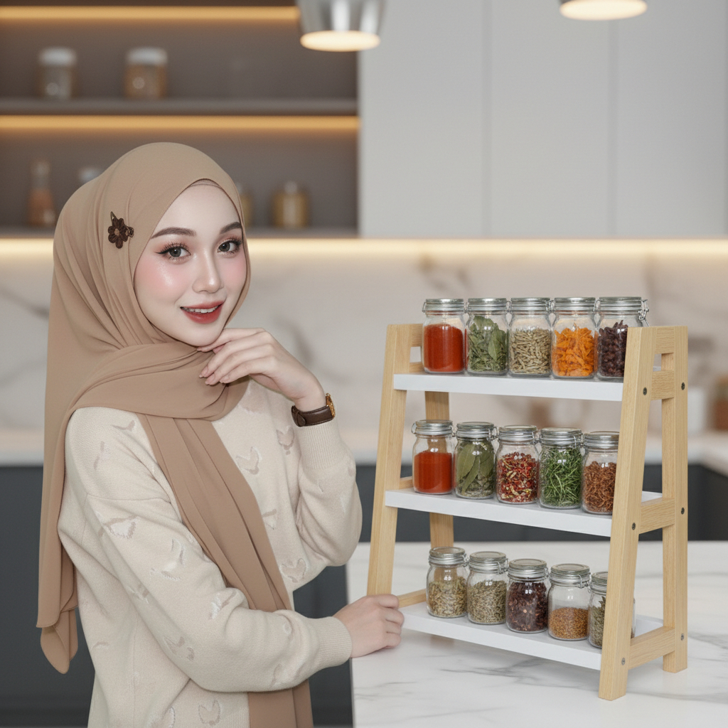 Rak Bumbu Kayu Minimalis 2 Susun - Rak Dapur Serbaguna Estetik Putih Serat kayu